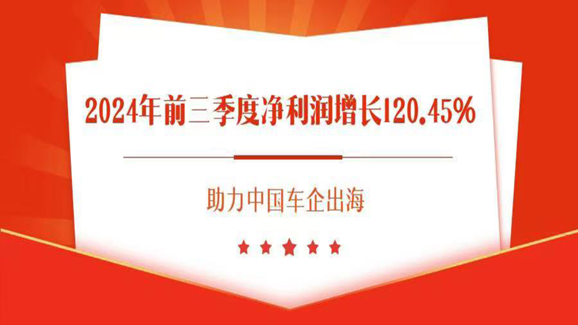 2024年前三季度净利润增长120.45%，助力中国车企出海